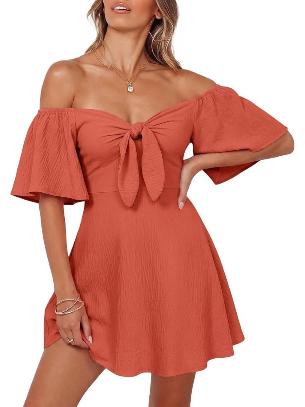 Women's Flamingo Summer Deep Short Sleeve V Neck Elegant Bow Tie Mini Dresses